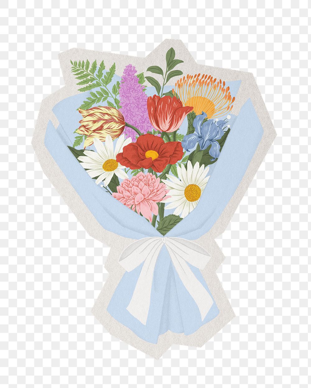 Flower bouquet png sticker, paper cut on transparent background