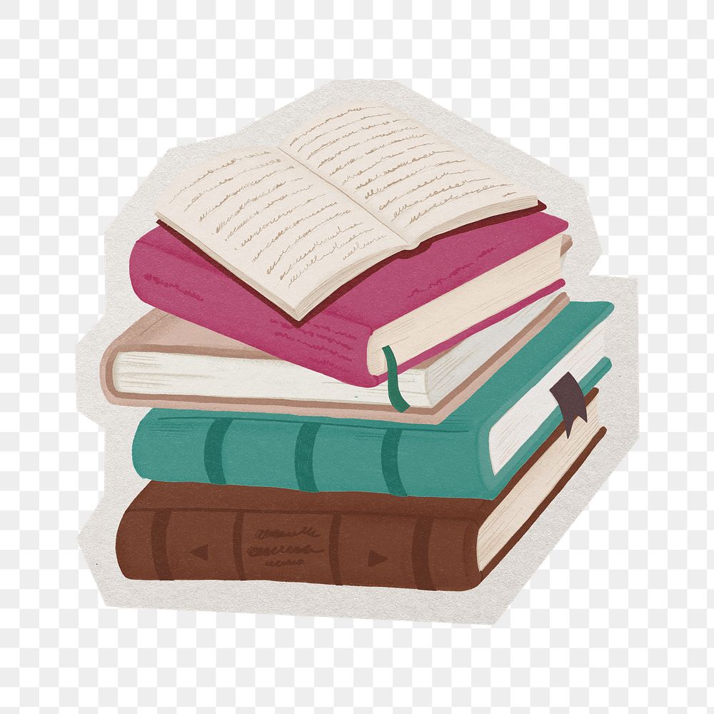 Book stack png education  sticker, paper cut on transparent background