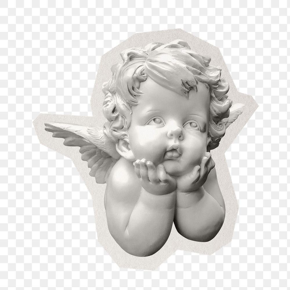 Png vintage cherub sculpture  sticker, paper cut on transparent background