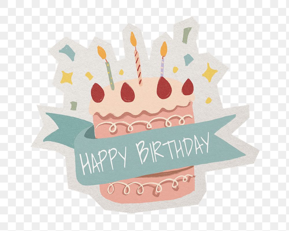 Birthday cake png  sticker, paper cut on transparent background