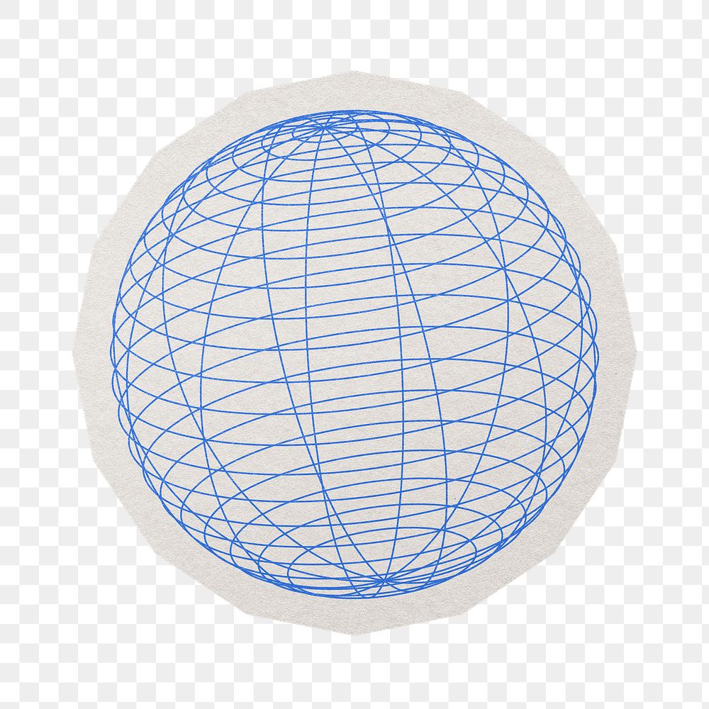 Grid globe png blue sticker, paper cut on transparent background