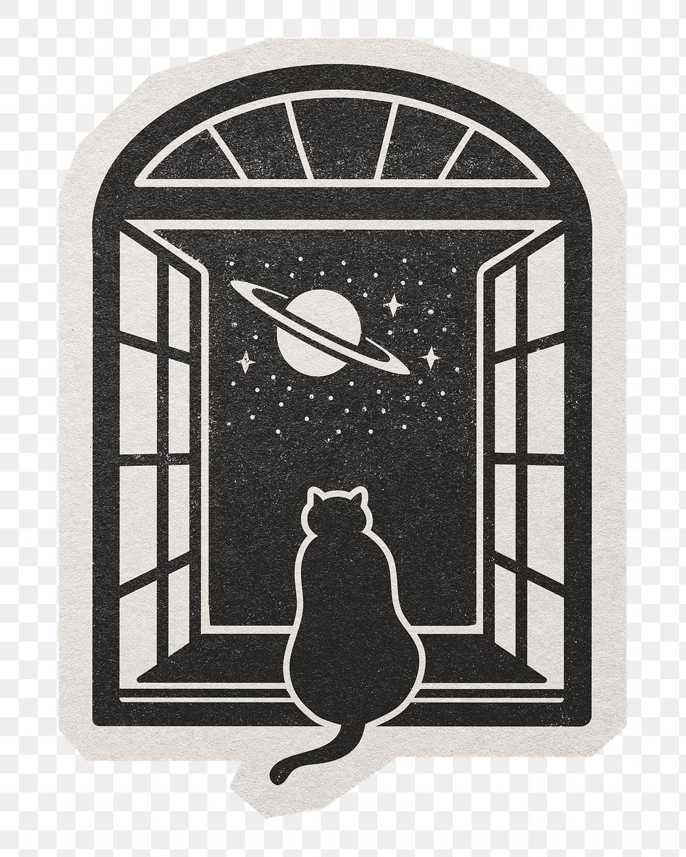 Black cat png window sticker, paper cut on transparent background