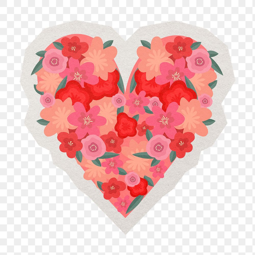 Png Valentine’s flower heart sticker, paper cut on transparent background