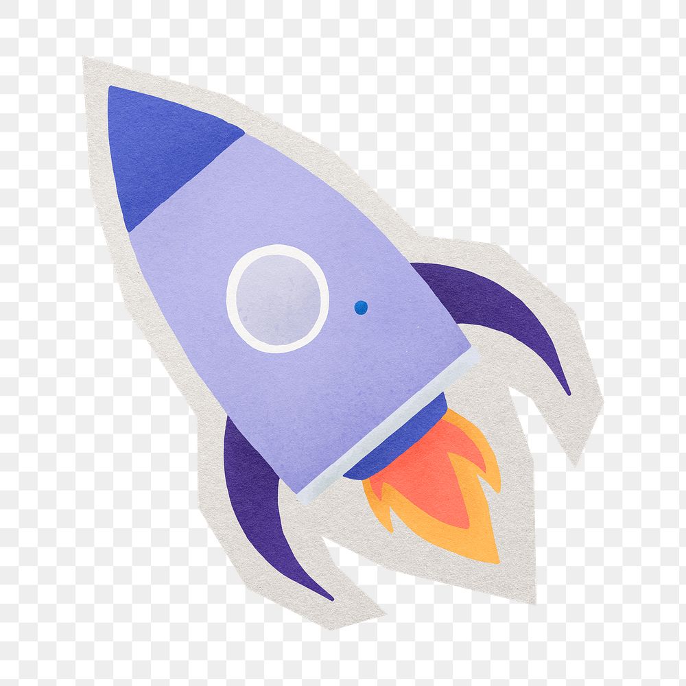 Rocket illustration png purple sticker, paper cut on transparent background