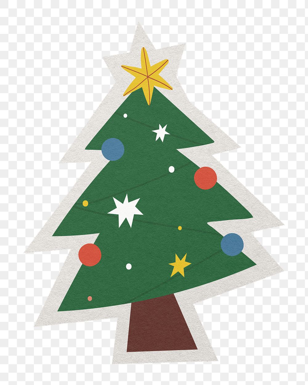 Png festive Christmas tree sticker, paper cut on transparent background