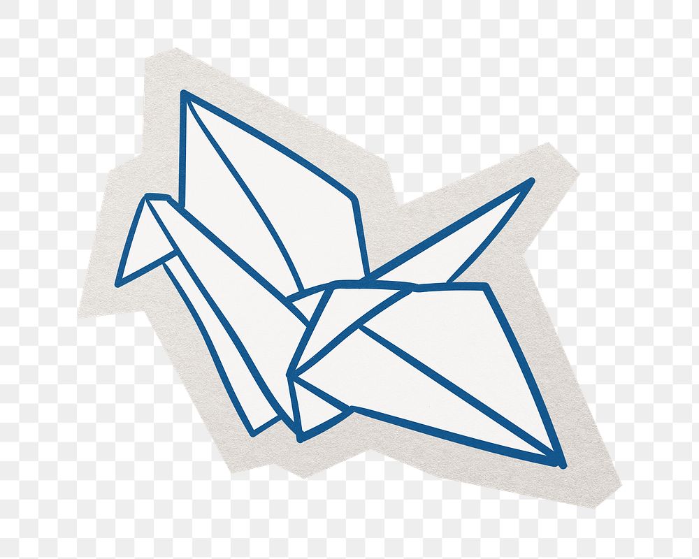 Png origami crane bird sticker, paper cut on transparent background