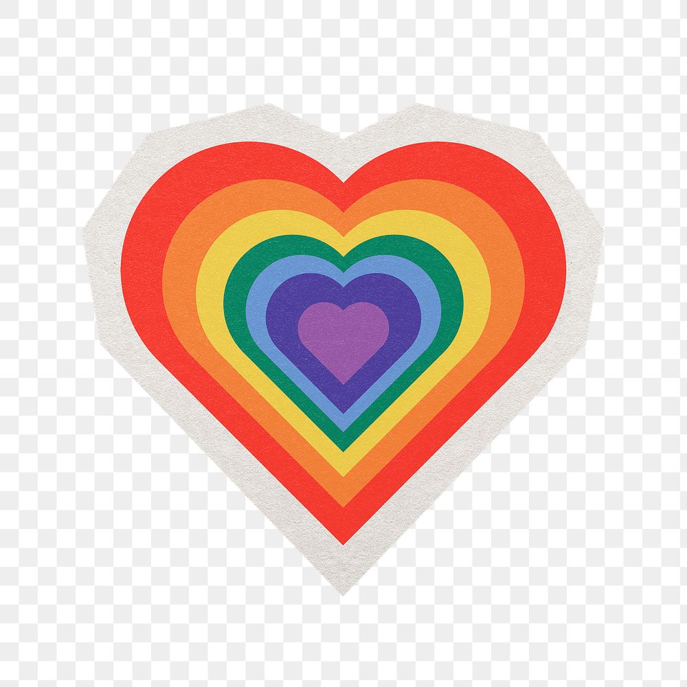 Pride heart png rainbow sticker, paper cut on transparent background
