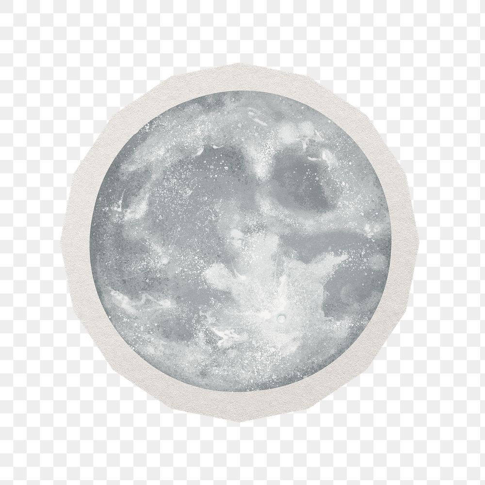 Full moon png grey sticker, paper cut on transparent background