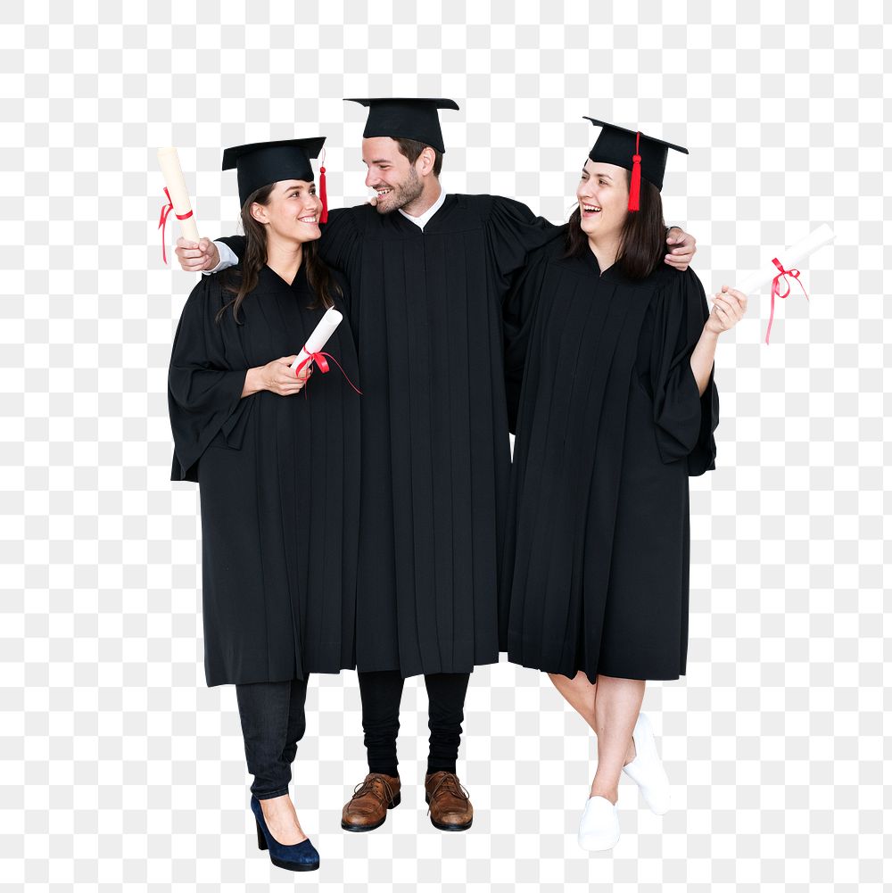 Png Graduates in caps and gowns, transparent background