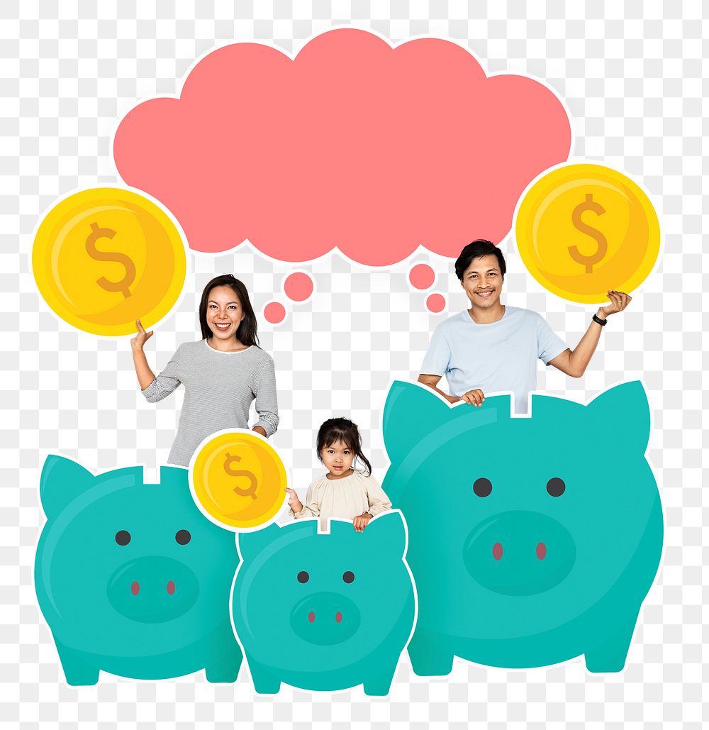 Png Happy family with savings for the future, transparent background