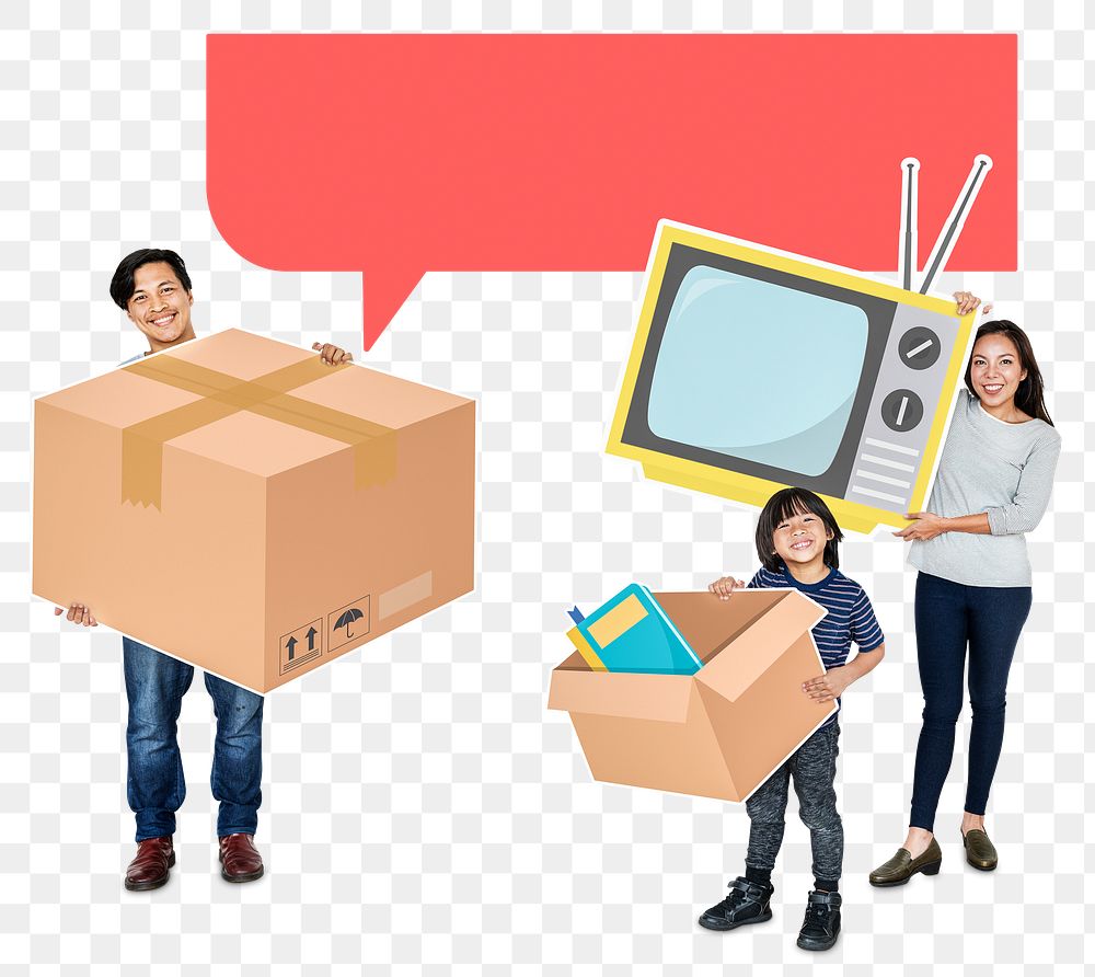 Png Happy family moving to new house, transparent background