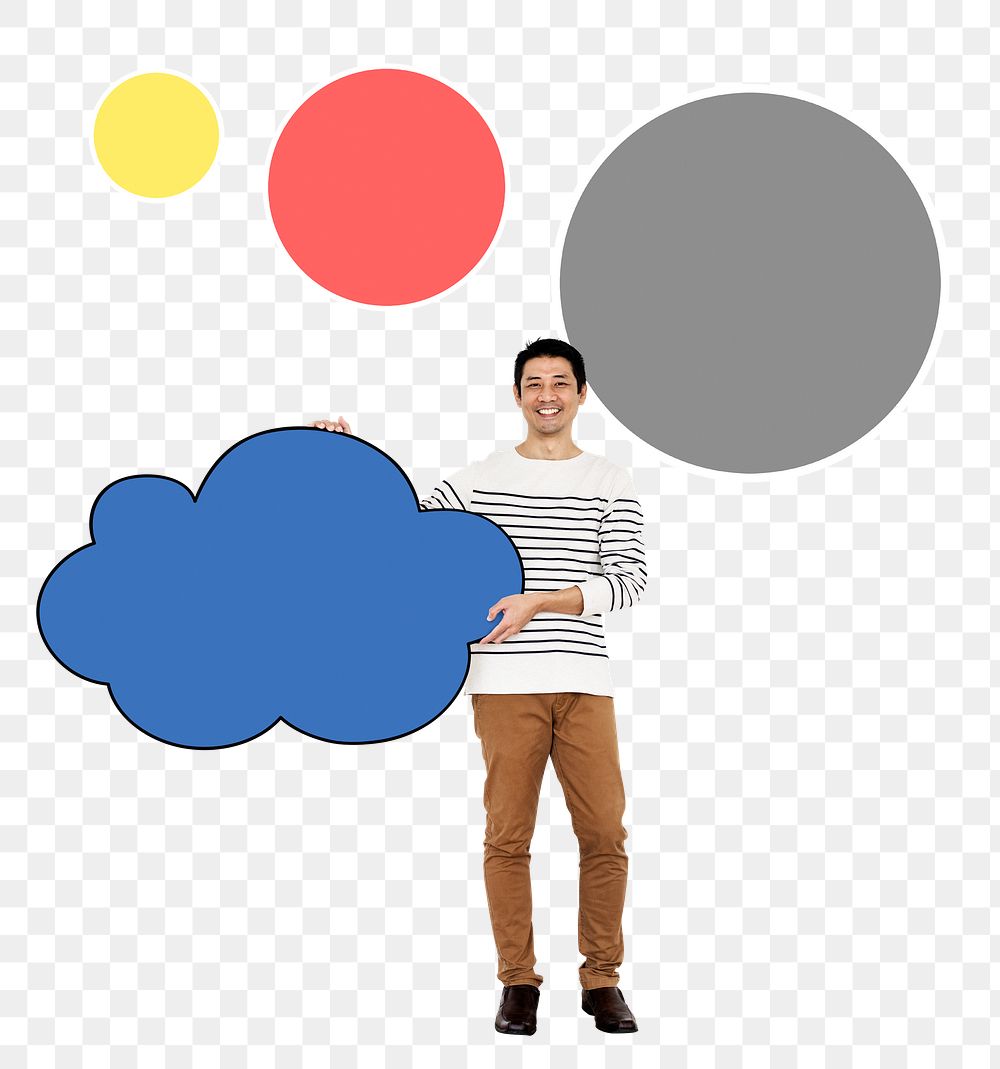 Png Guy holding blank cloud, transparent background