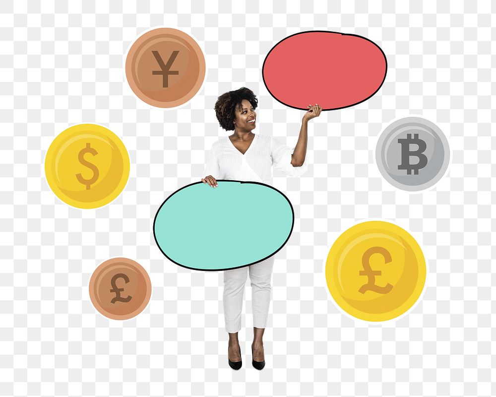 Png Woman & currencies, transparent background