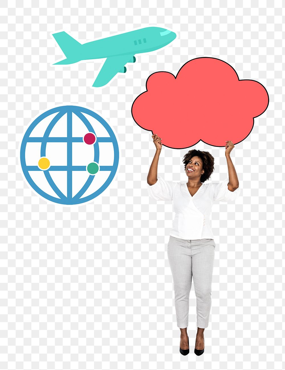 Png Woman & international flight, transparent background