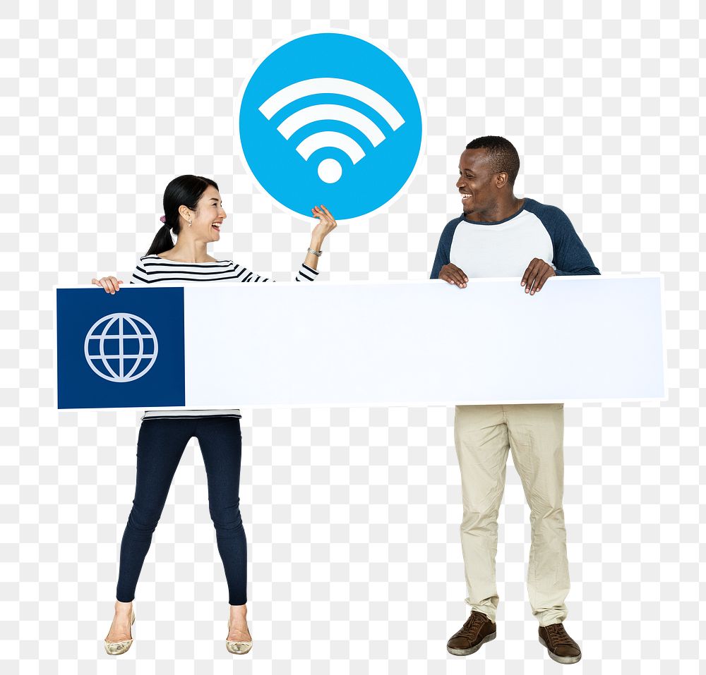 Png People with wireless technology icons, transparent background