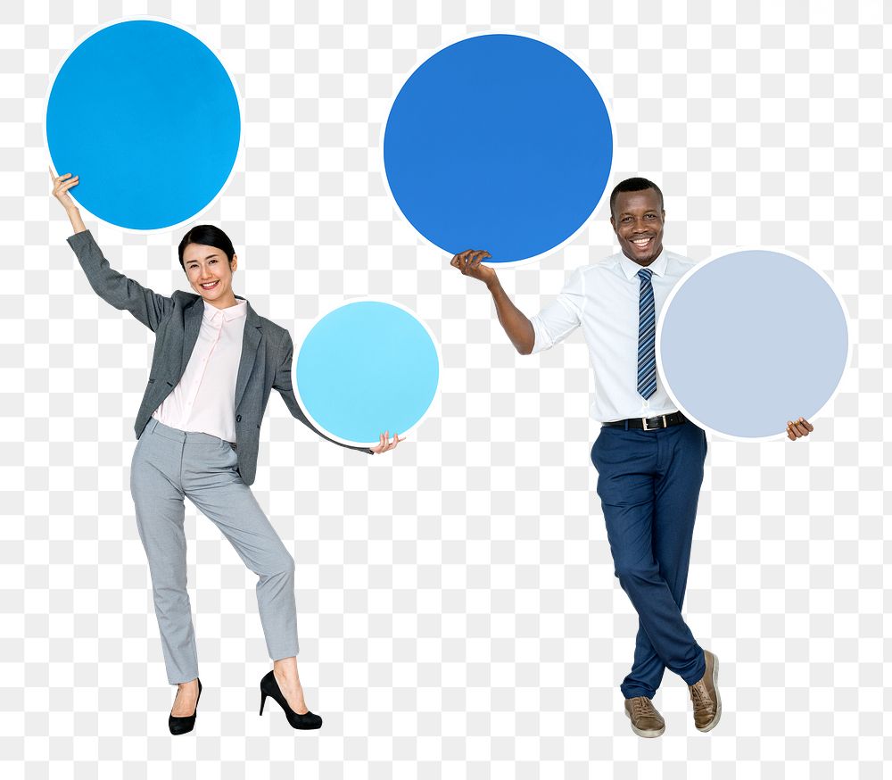 Png Businesspeople blank round signs, transparent background