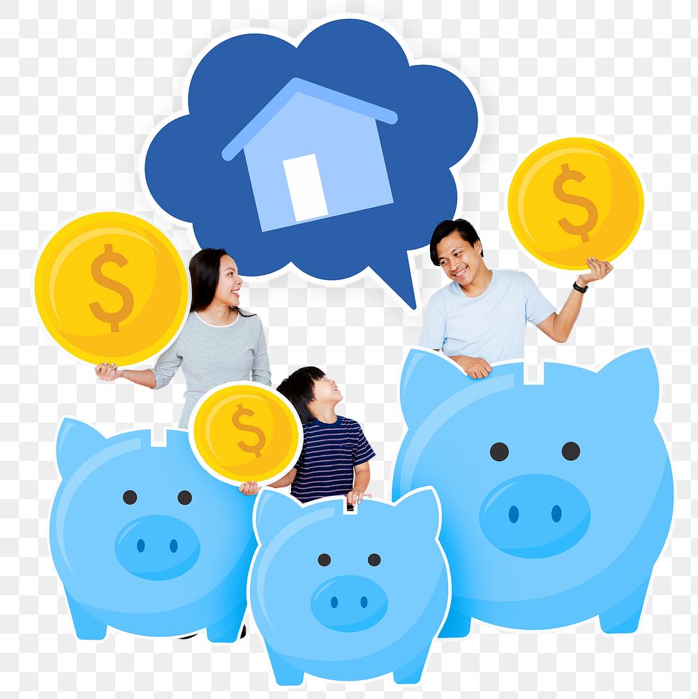 Png Happy family saving for their future house, transparent background