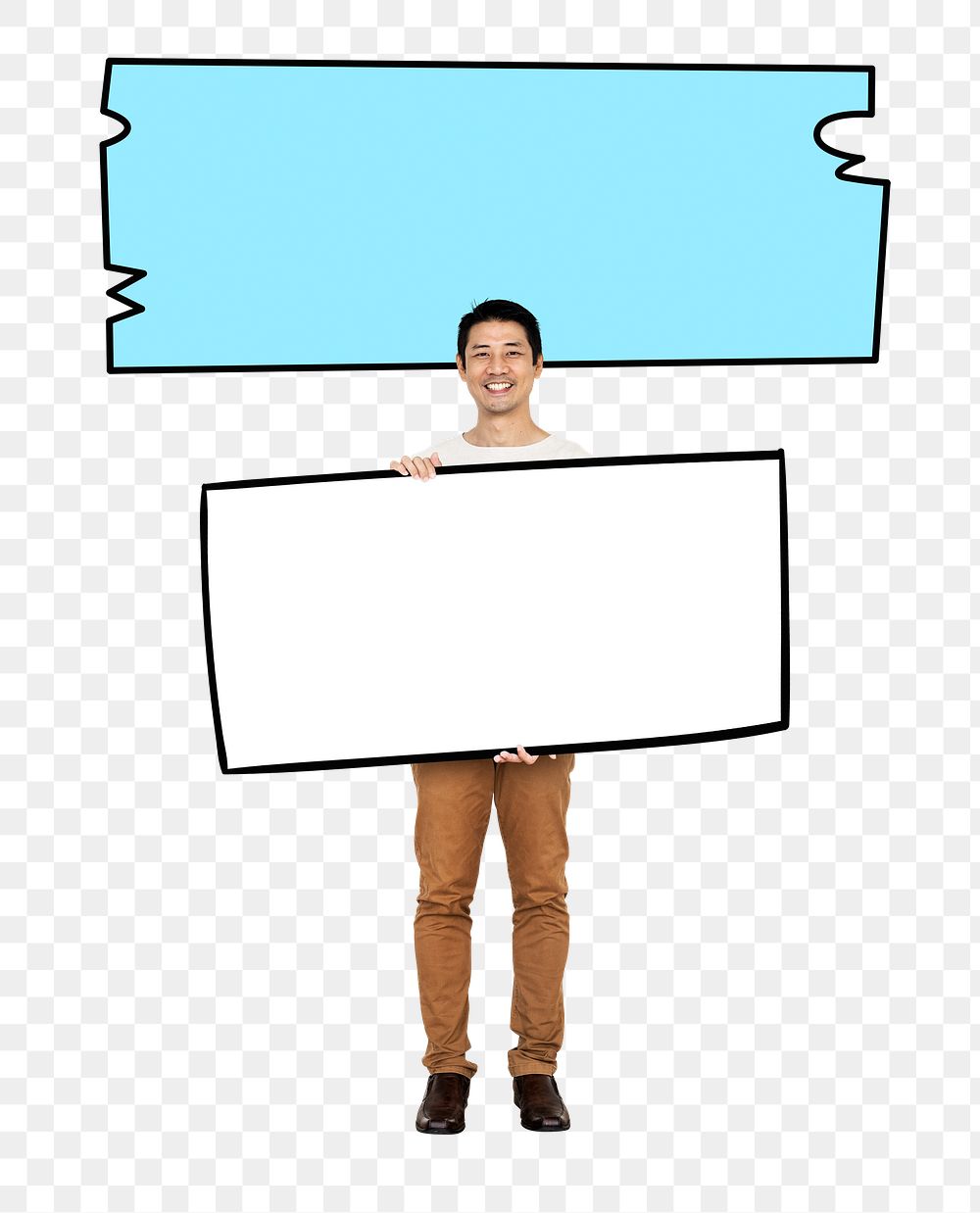 Png Asian man holding blank board, transparent background
