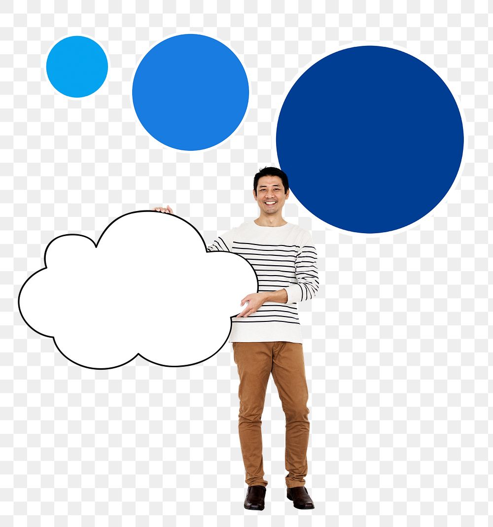 Png Guy holding blank cloud, transparent background
