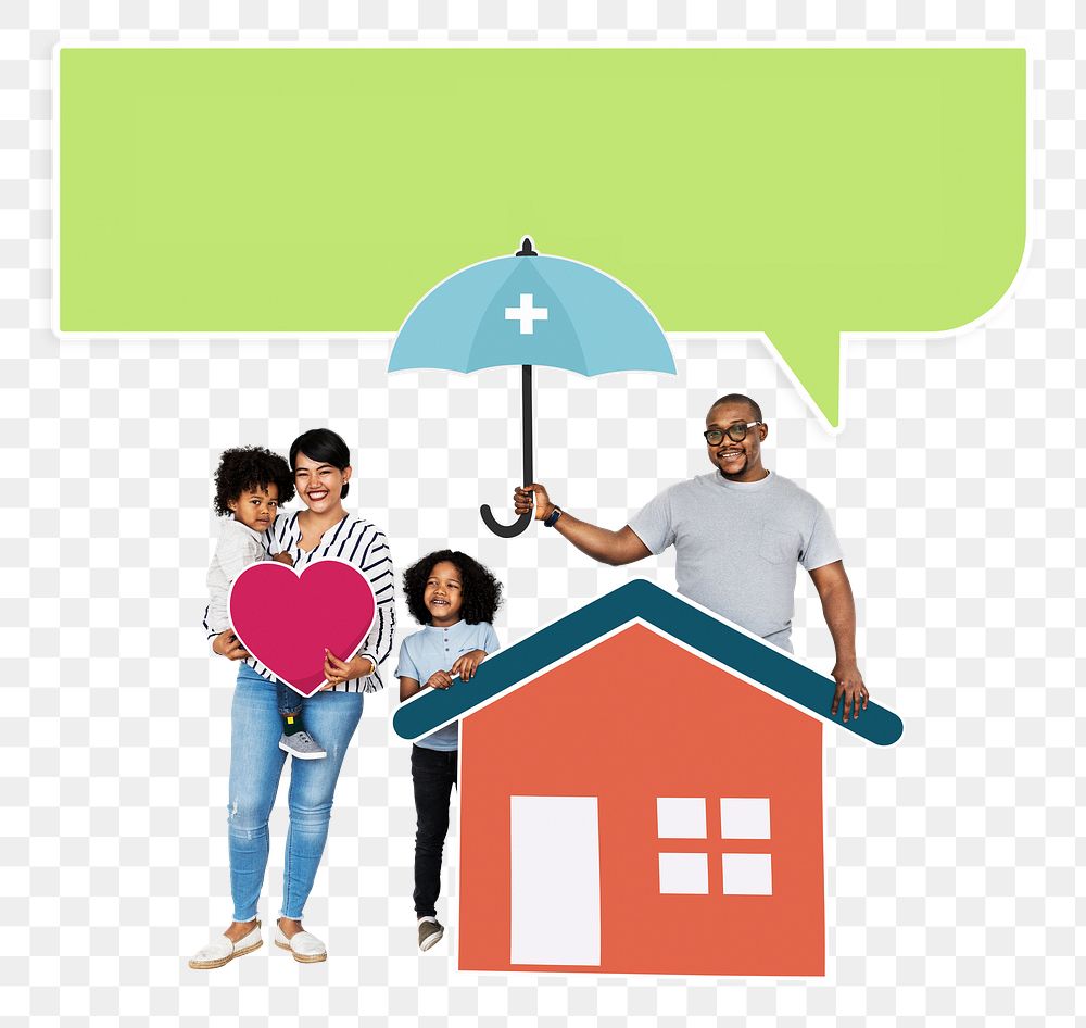Png Family with home insurance protection plan, transparent background