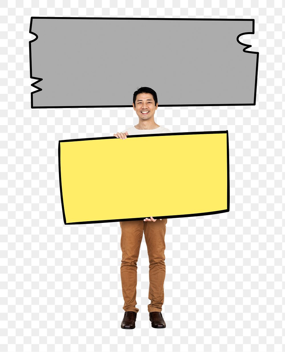 Png Happy man with blank banner, transparent background