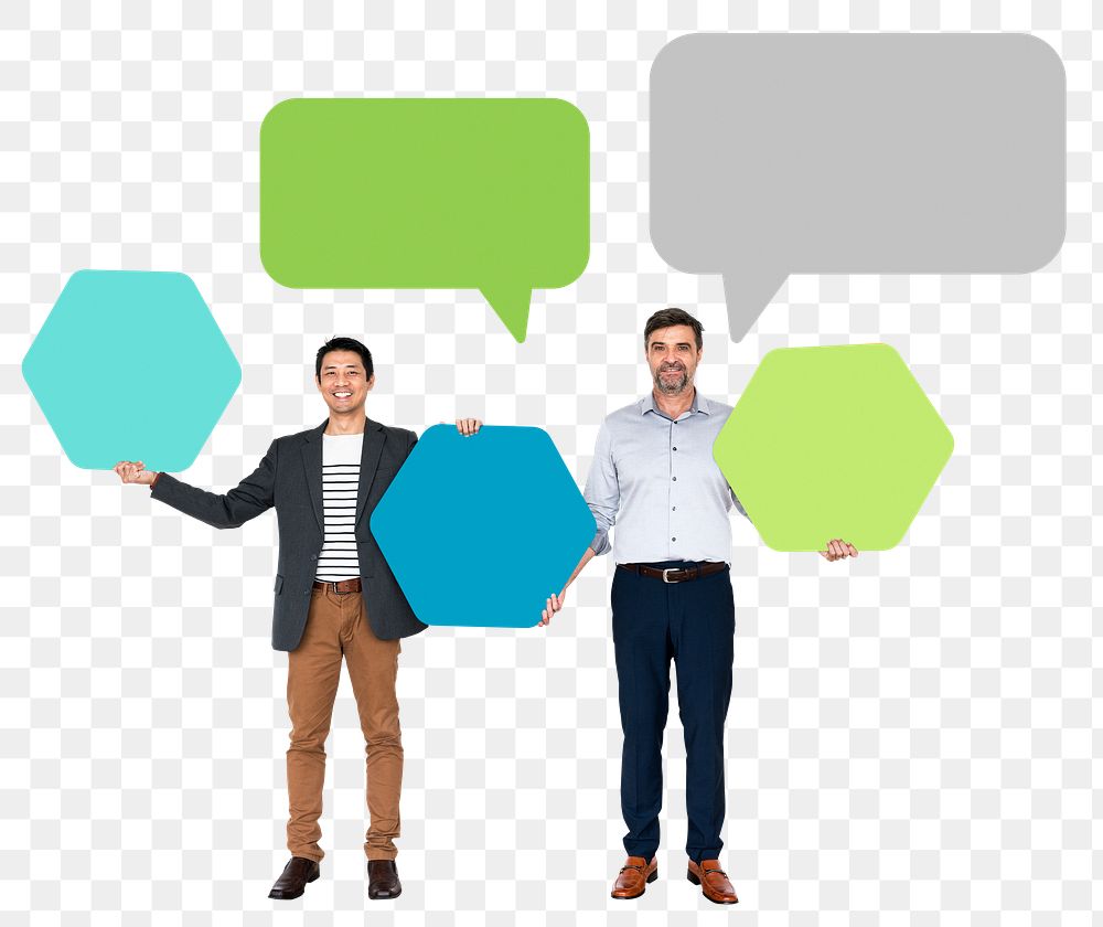 Png Business partners with empty speech bubbles, transparent background