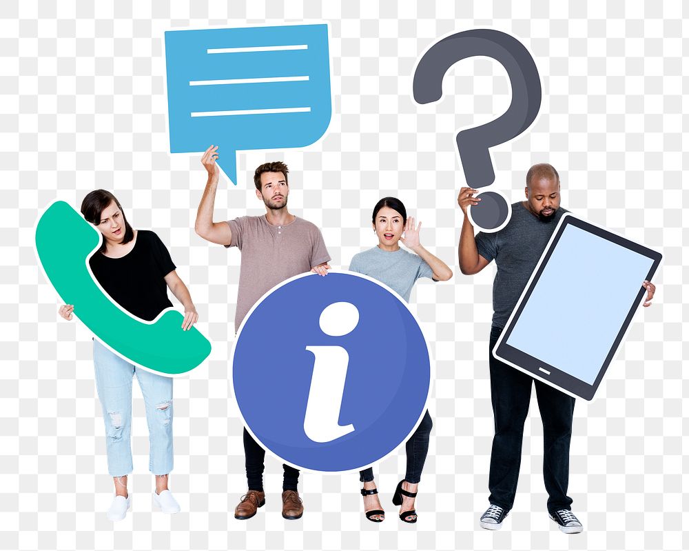 Png Diverse people with customer service icons, transparent background