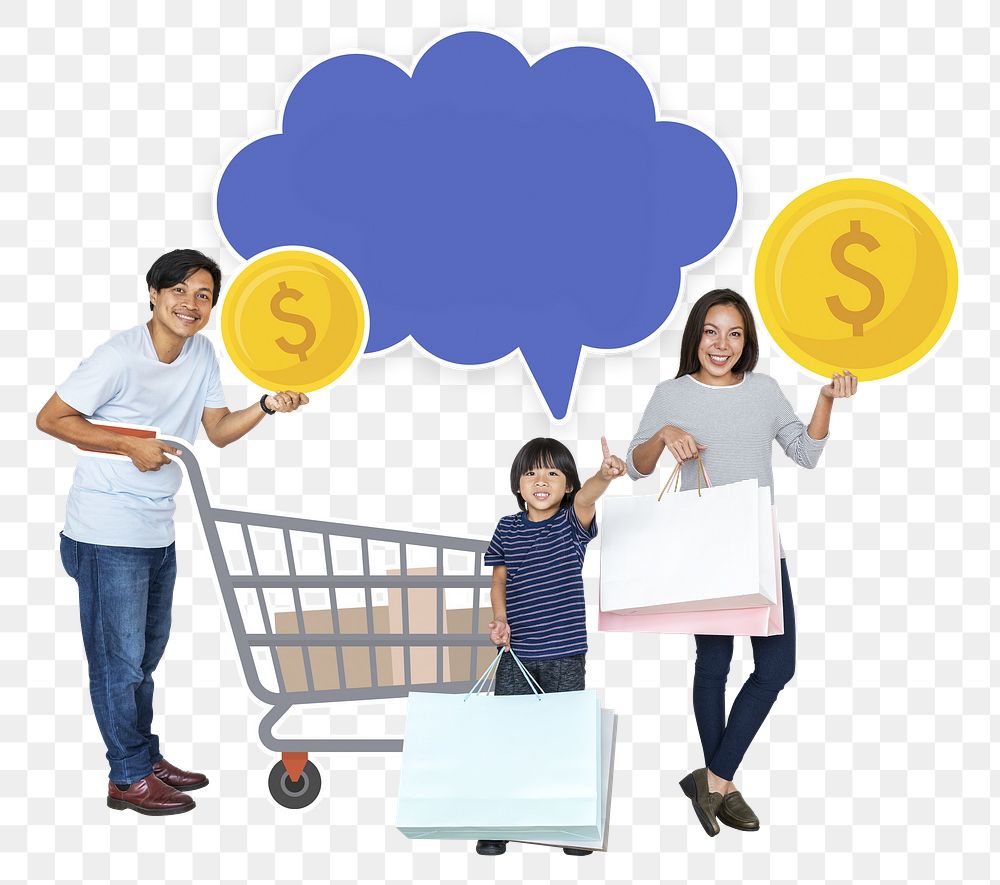 Png Happy family shopping at mall, transparent background