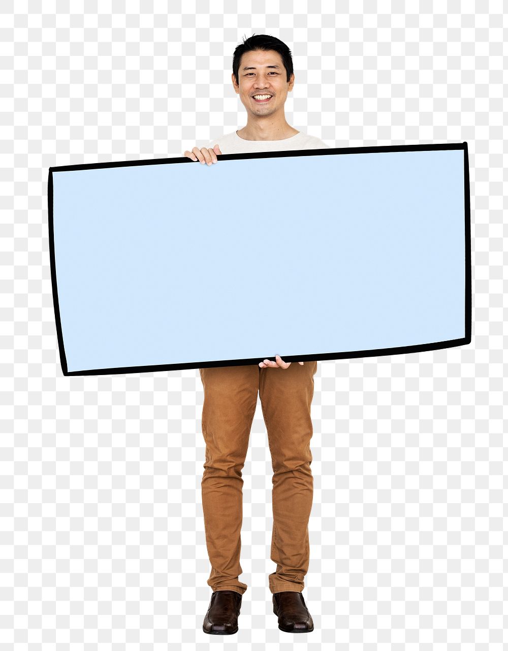 Png Man holding blank board, transparent background