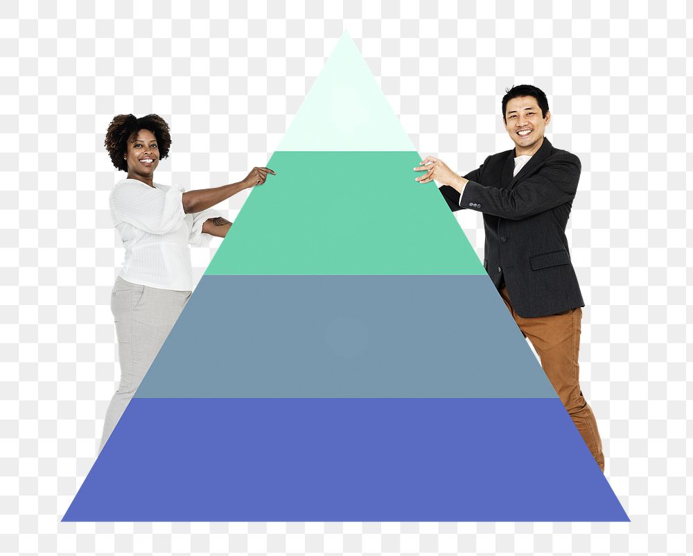 Png Man and woman holding pyramid graph, transparent background