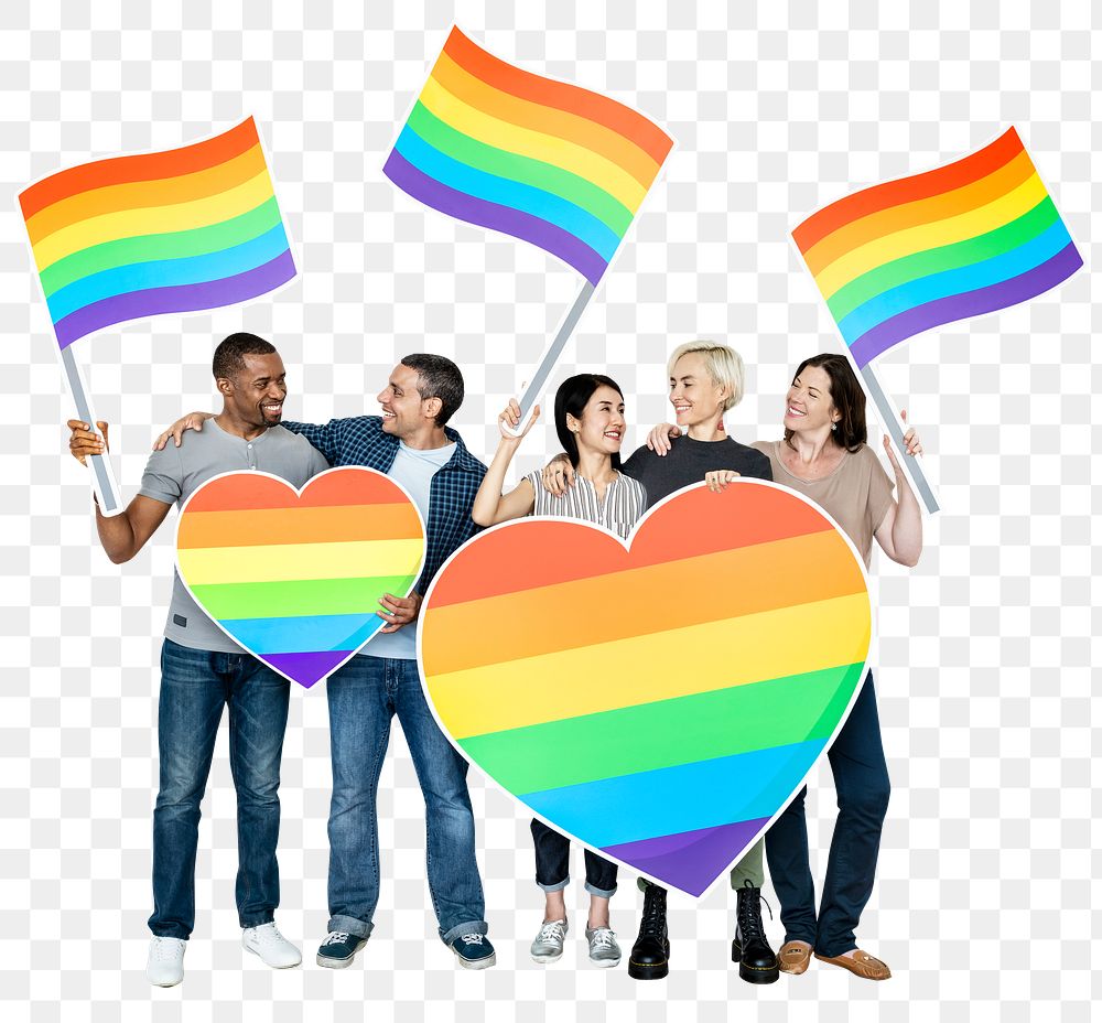 Png Happy people holding LGBT flags, transparent background