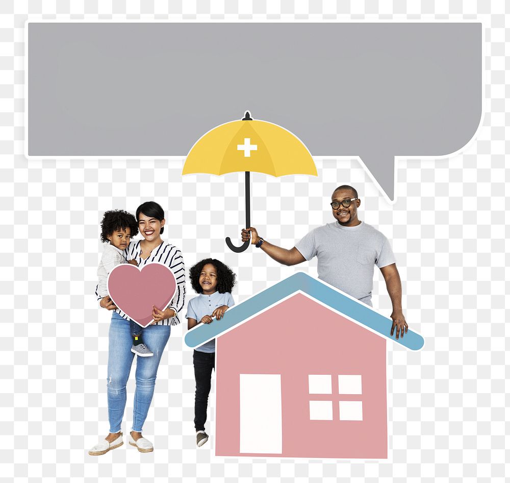 Png Family with home insurance protection plan, transparent background