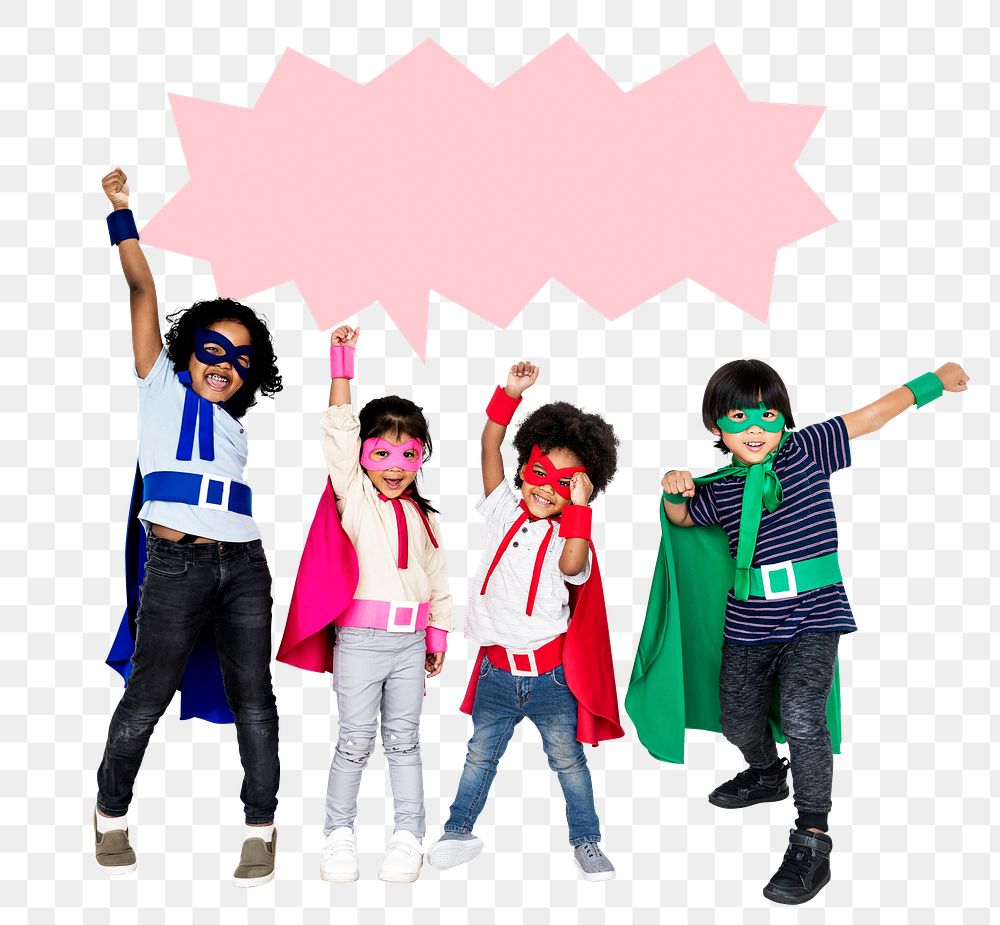 Png Diverse kids wearing superhero costumes, transparent background
