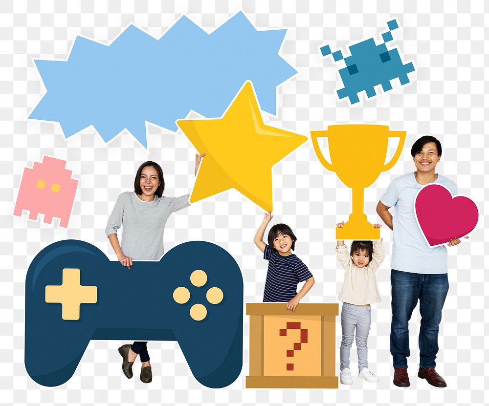 Png Happy family winning video game, transparent background