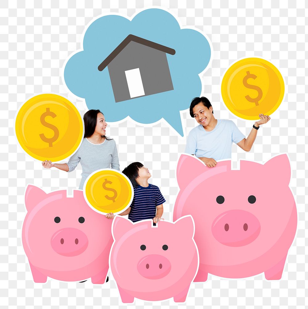 Png Happy family saving for their future house, transparent background