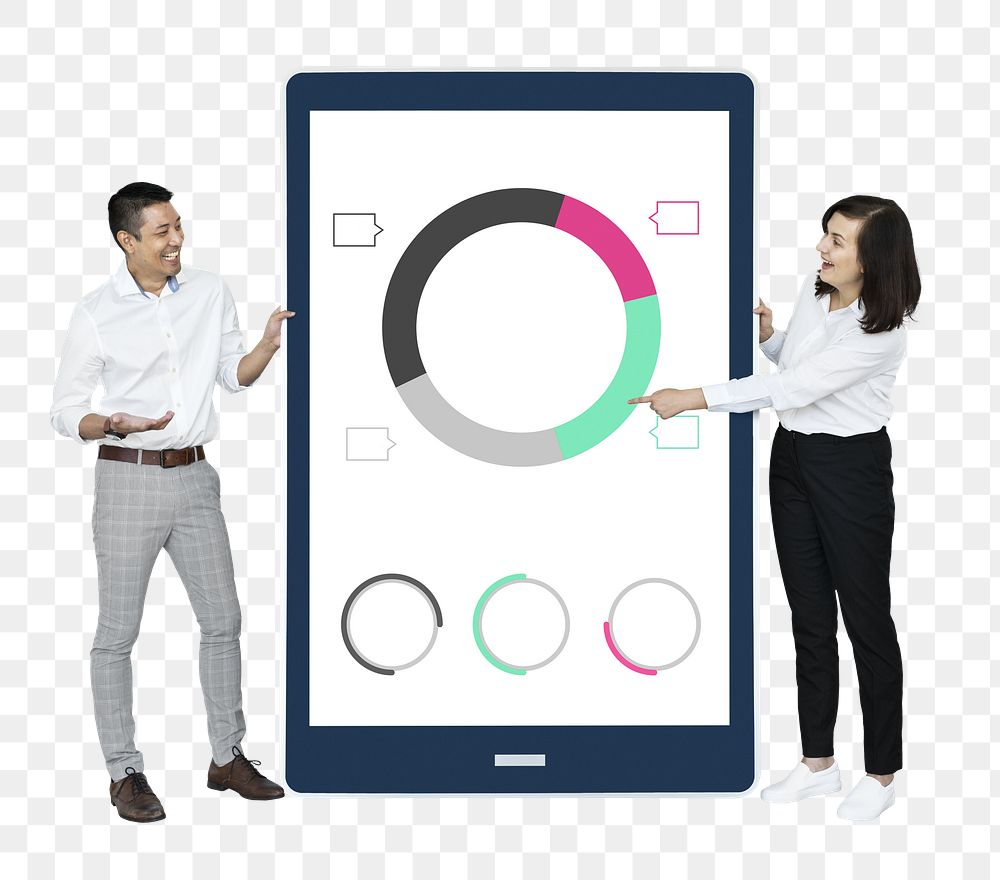 Png Businesspeople presenting doughnut chart, transparent background