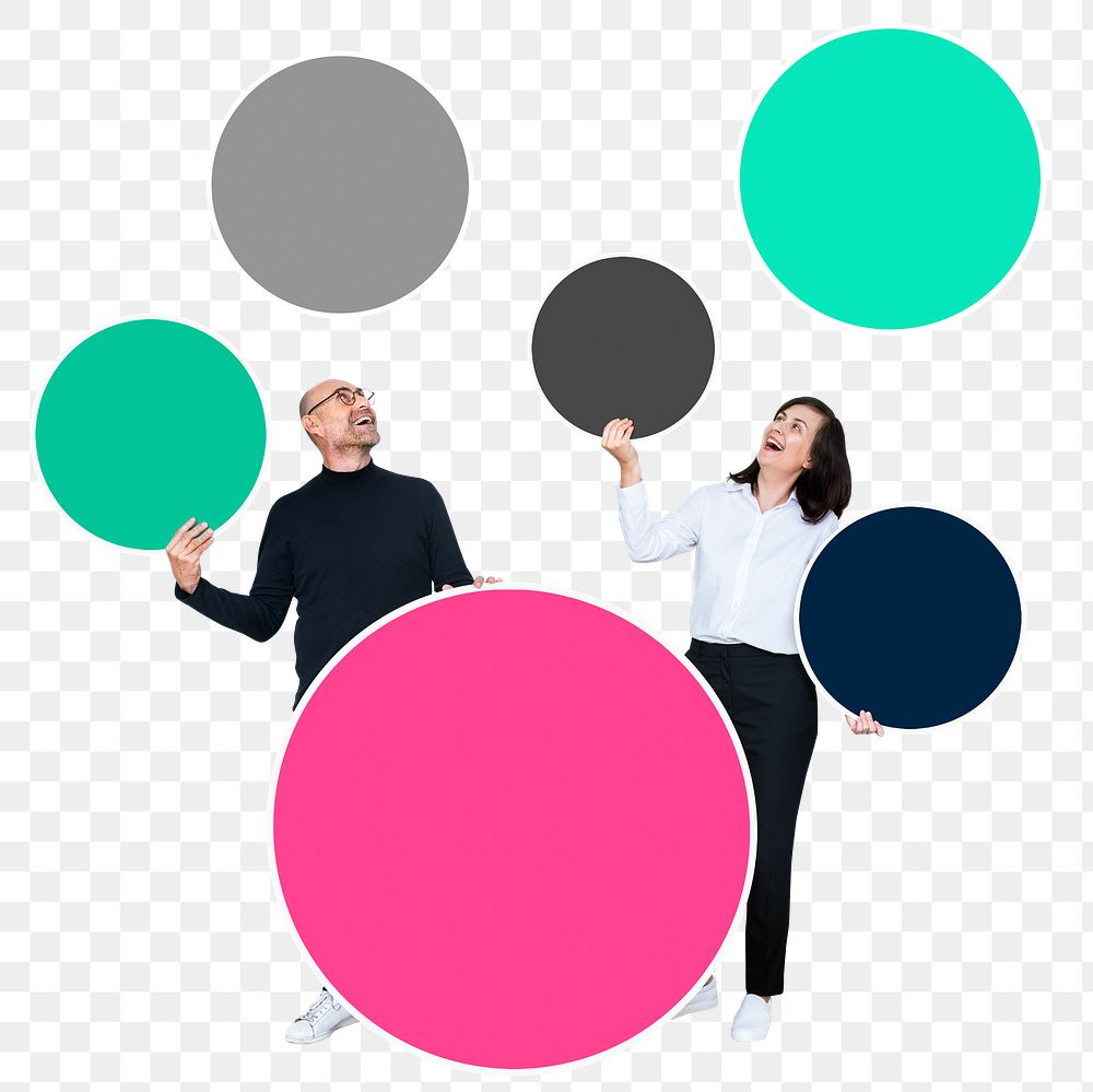 Png Happy partners holding blank circles, transparent background