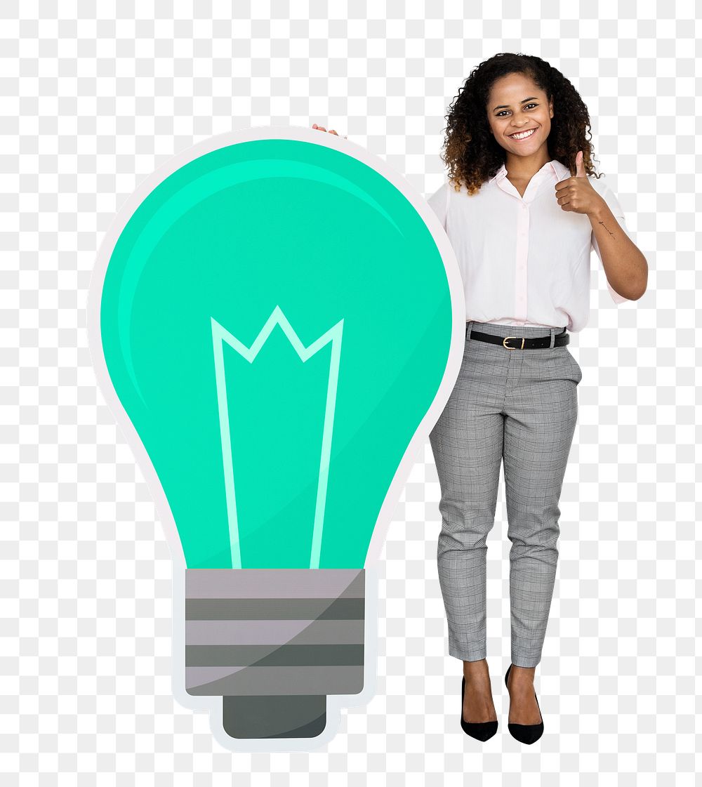 Png Creative woman with light bulb, transparent background