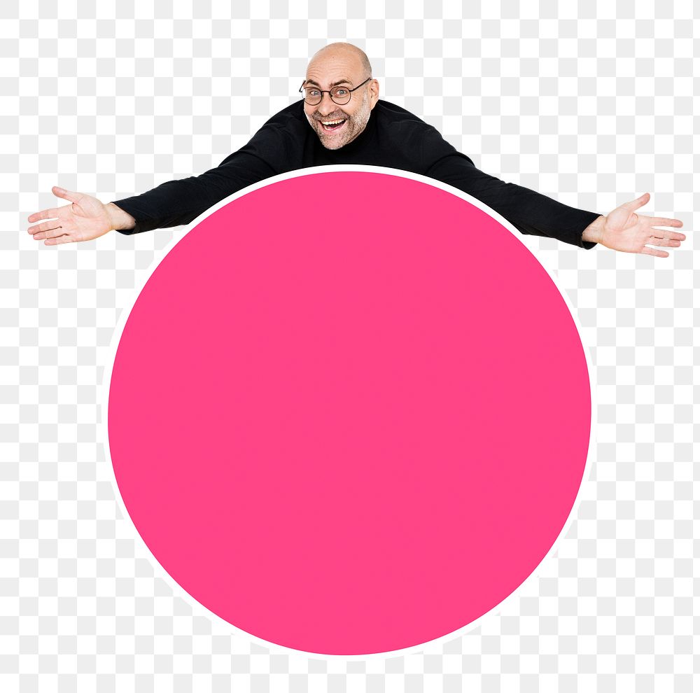 Png Man showing blank pink circle, transparent background