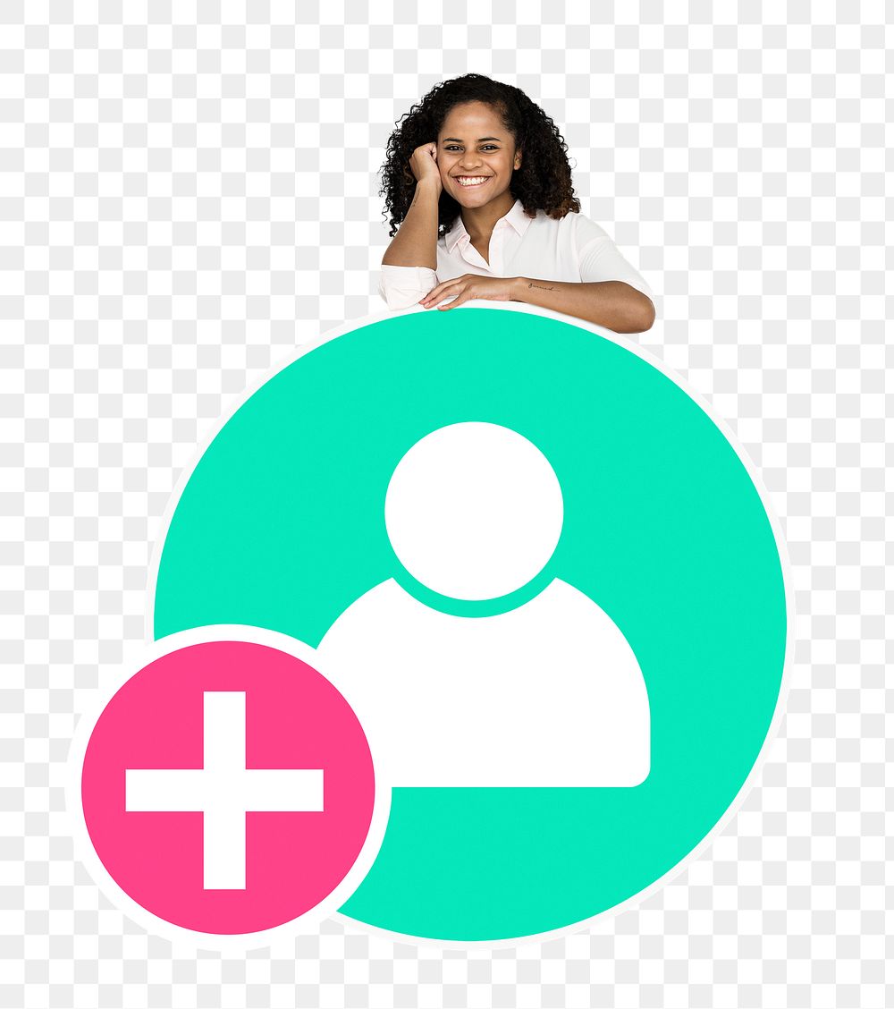 Png Woman with social media friend request, transparent background