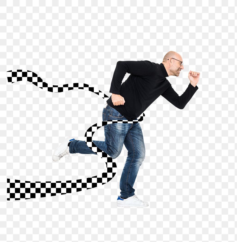 Png Businessman running through the finish line, transparent background