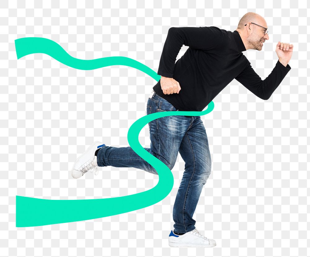 Png Businessman running through the finish line, transparent background