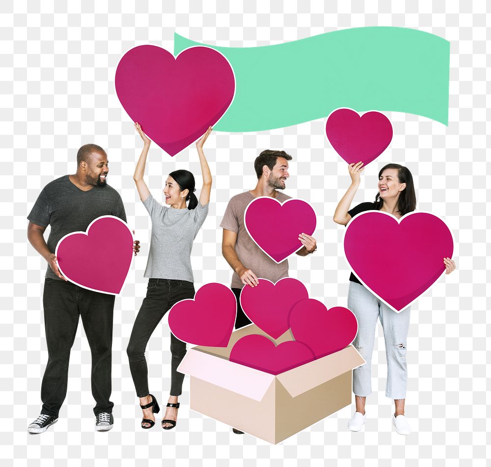 Png Diverse people sharing their love, transparent background