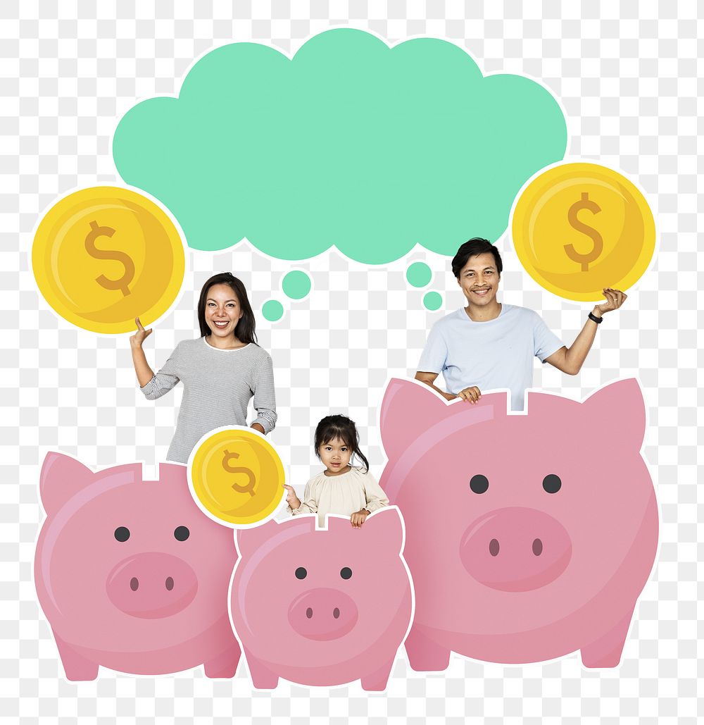 Png Happy family with savings for their future, transparent background