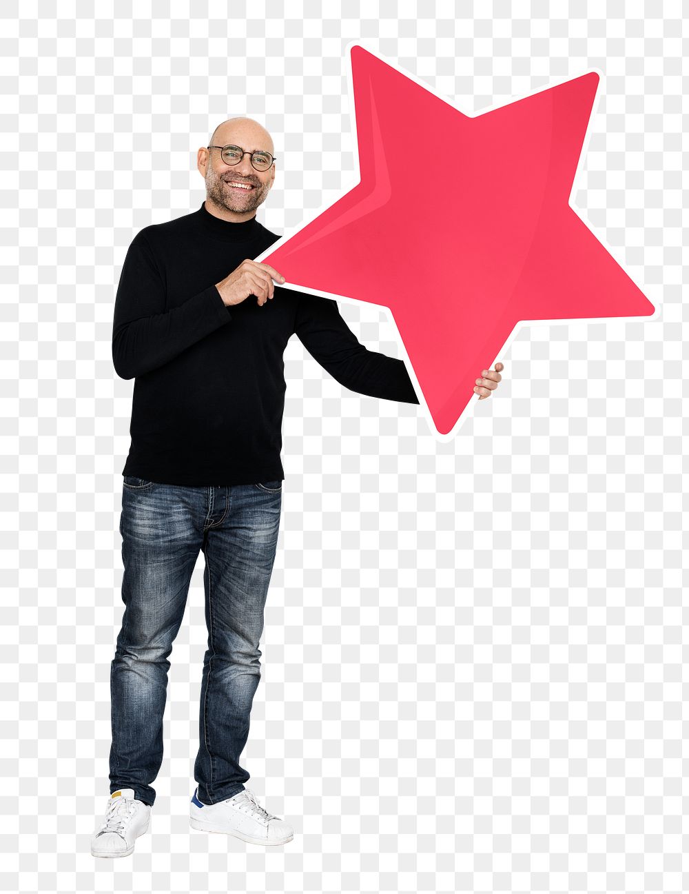 Png Cool man holding star icon, transparent background