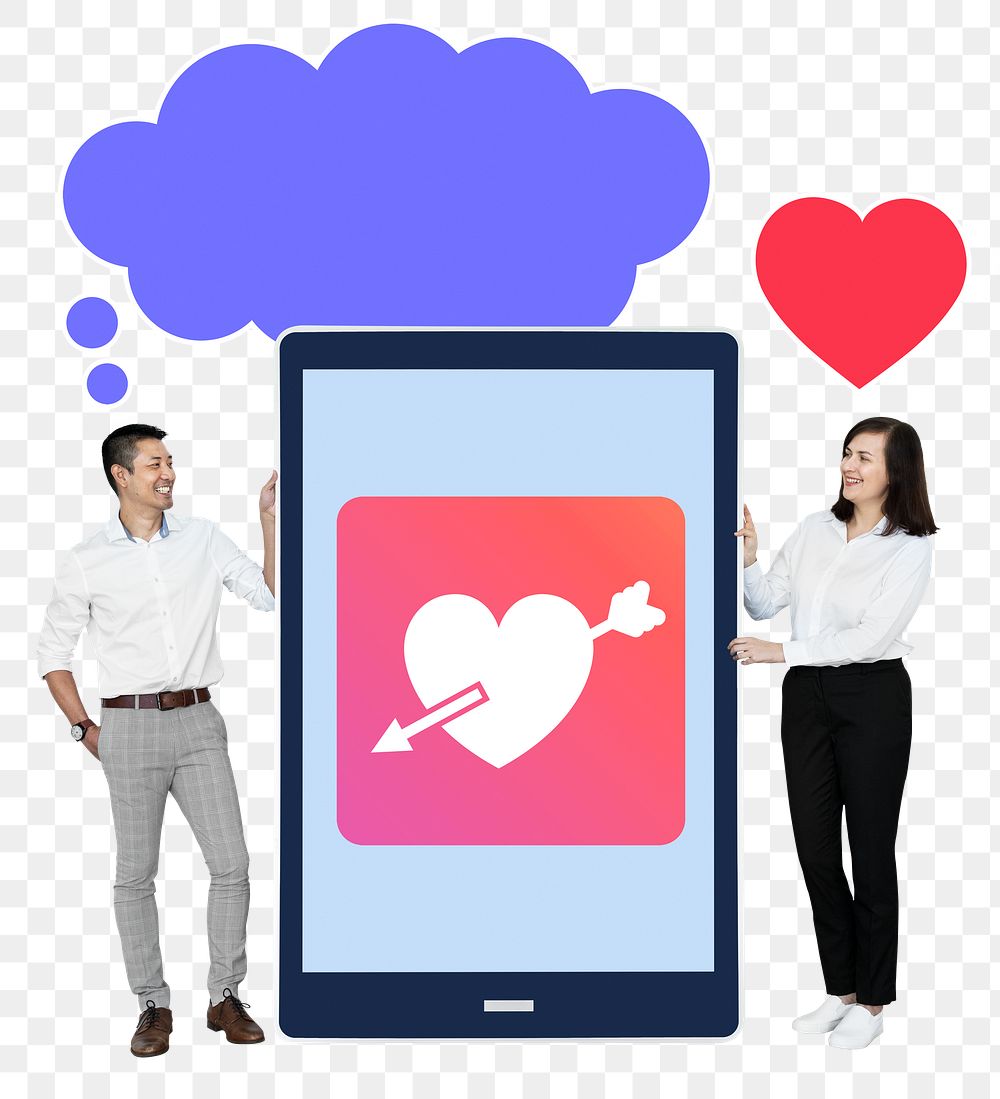 Png Couple with an online dating application, transparent background