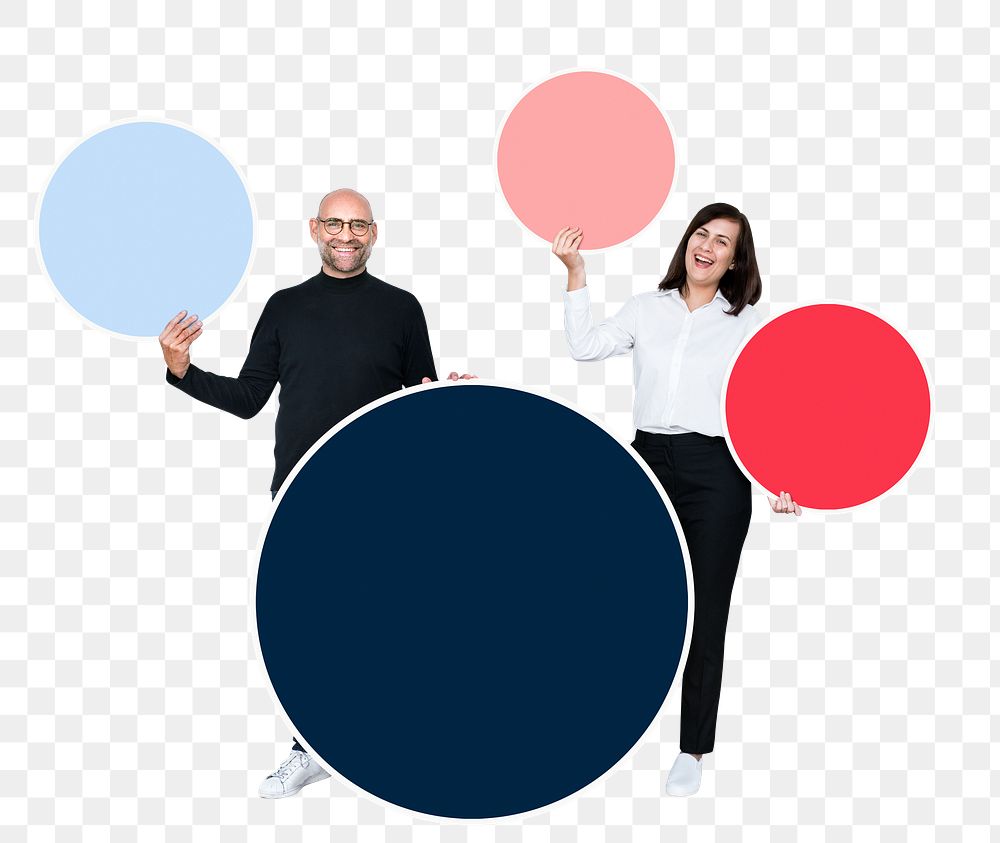 Png Happy partners holding blank circles, transparent background