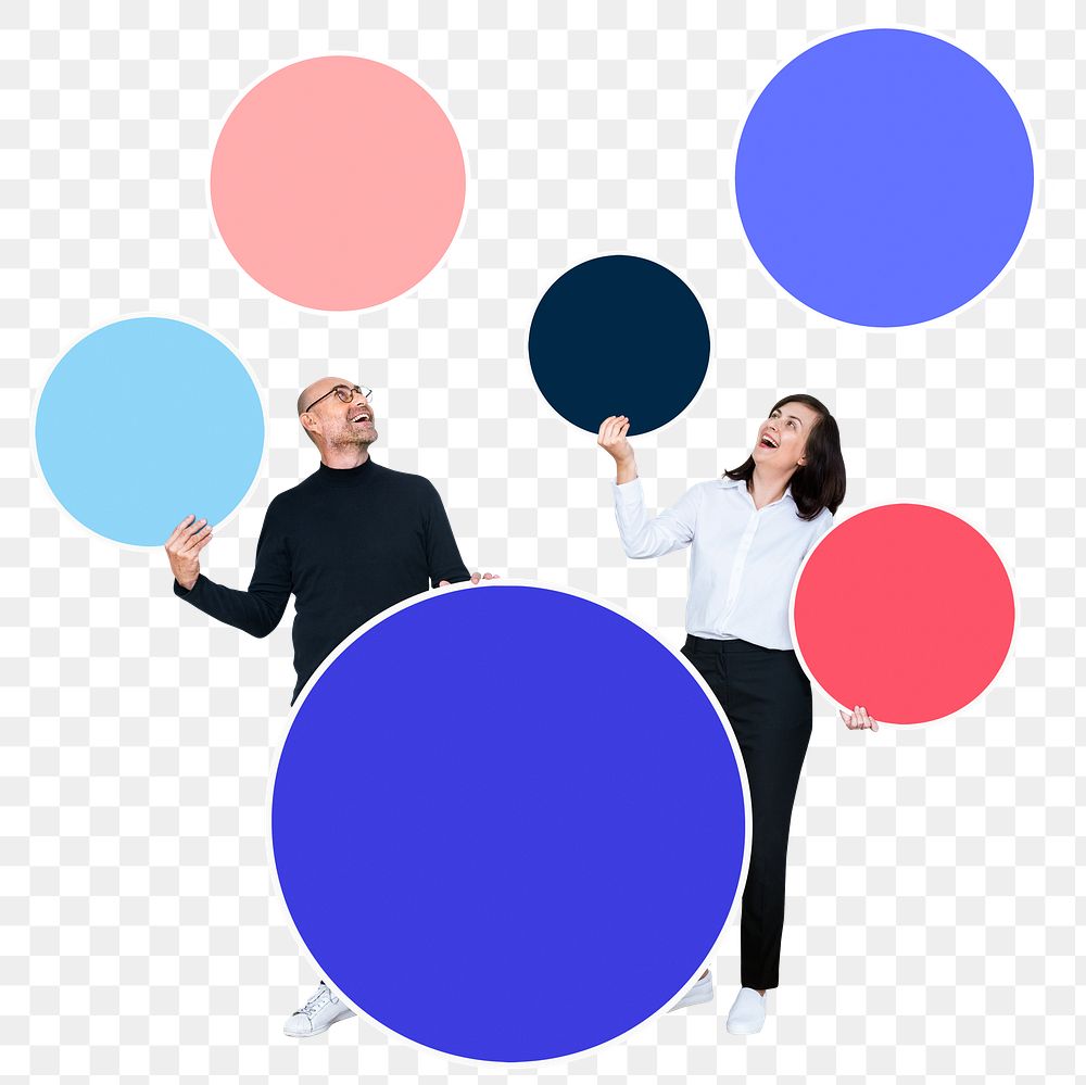 Png Happy partners holding blank circles, transparent background