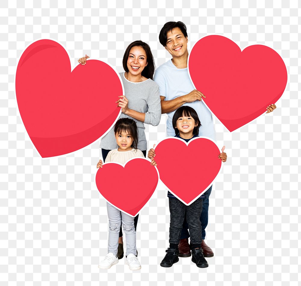 Png Happy family expressing their love, transparent background