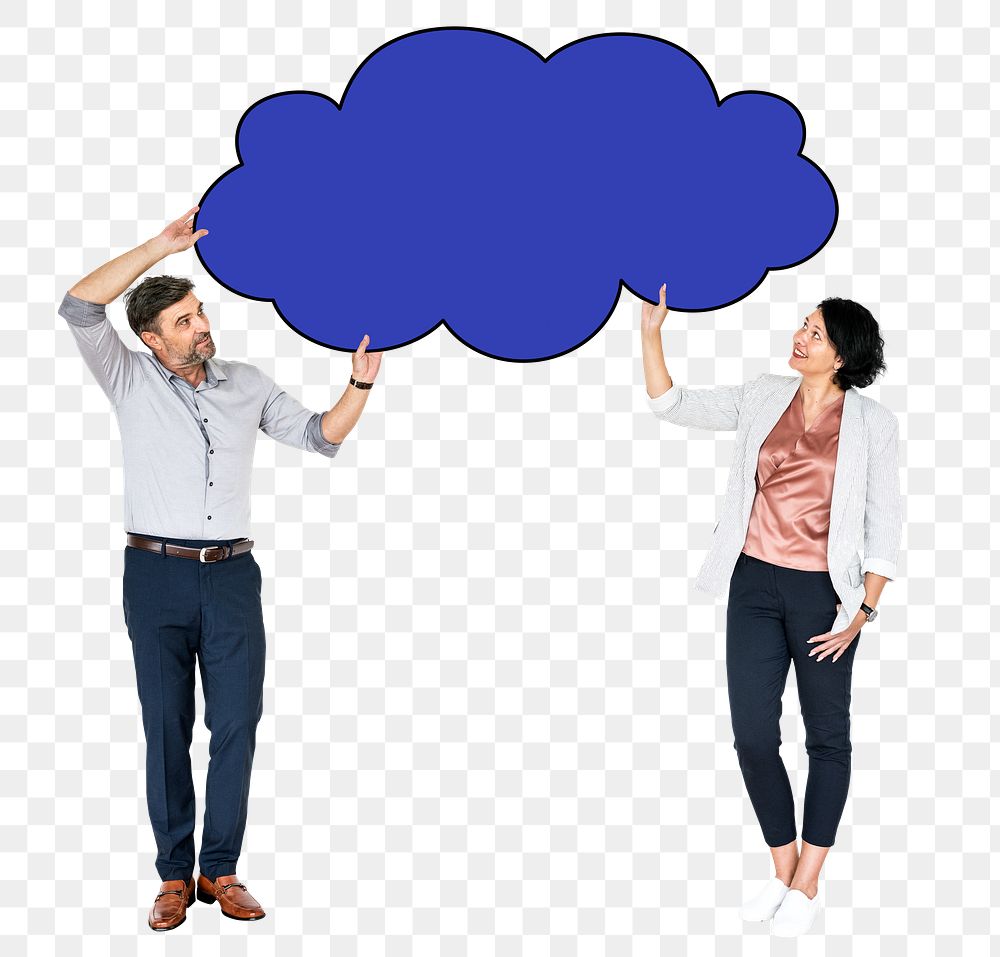 Png Business partners holding up cloud, transparent background